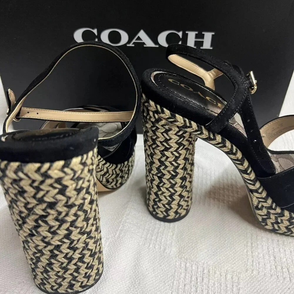 Coach Talina Black Platform Espadrille Sandals‎ Shoes Pumps Heels 9.5 B NEW